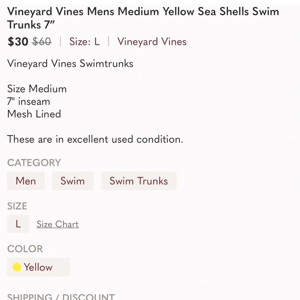 Vineyard Vines yellow, and blue seashell Trunks SZ XL